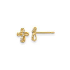 14k Yellow Gold Cross Stud Earrings Cubic Zirconia Openwork Christian Jewelry