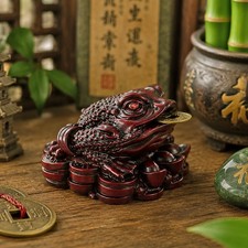 Small 3 Legged Red Resin Money Toad Lucky Ornament Feng Shui