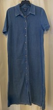 VTG Eddie Bauer Long Denim Maxi Dress Button Up S/S L Large 90 s Y2K Cottagecore