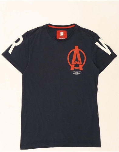 G-STAR Mens Regular Fit Graphic T-Shirt Top Medium Navy Blue Cotton DC54