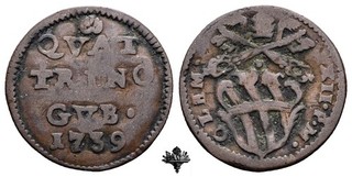 PONTIFICAL STATE Gubbio Quattrino 1739 RARE Pope Clement XII