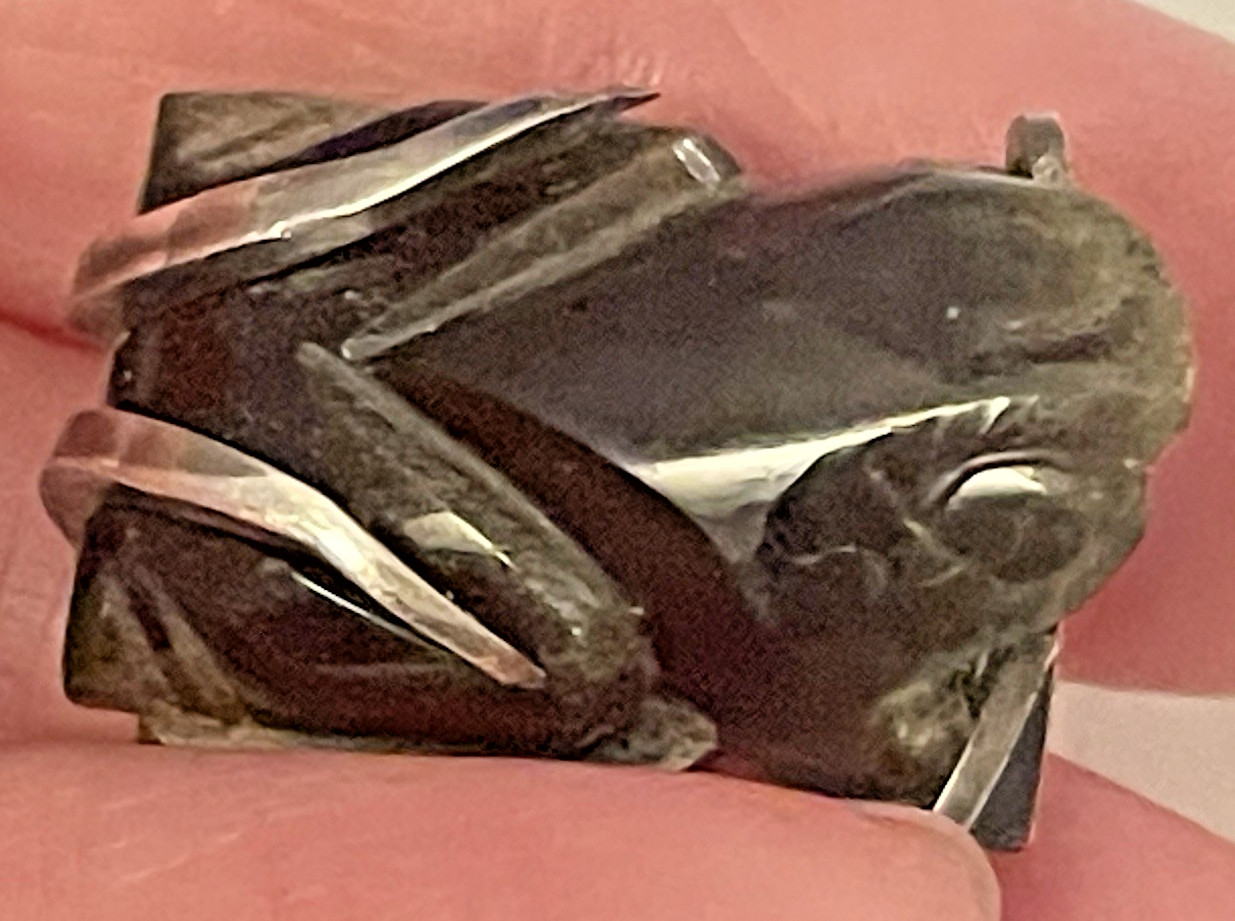 Frog Toad Brooch Tiny Sterling Silver Cabochon Gr… - image 2