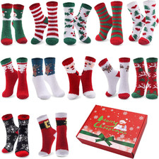 12 Pairs Christmas Fuzzy Socks for Women and Girls Cozy Fluffy Socks Santa Elk S