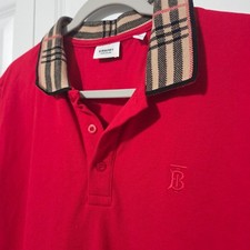 Burberry Check Collar Cotton Polo Shirt in Red