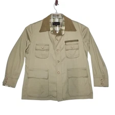 Vintage Lonnigans Sport Coat Jacket Men's 46 Medium Beige Plaid Lined Hipster 