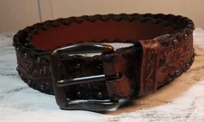 3D Belt Co Genuine Hand Tooled Brown Leather Belt 1424 Sz 44 Studded Floral New