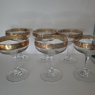 CRISTALLERIA FRATELLI FUMO Set Of 6 Vintage 24k  Wine Champagne Glasses Italy