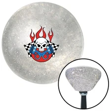 Skull and Pistons 2 Clear Retro Metal Flake Shift Knob w/ M16x1.5 Insert Auto