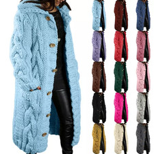 Ladies Loose Chunky Overcoat Women Cable Knitted Winter Baggy Cardigan Sweater