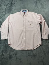 Tommy Hilfiger Shirt Mens Medium Red White Striped Button Down Long Sleeve Crest