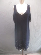 MSK Size XL Womens Blue Short Cold-Shoulder Beaded Sheath Midi Evening Dress 061