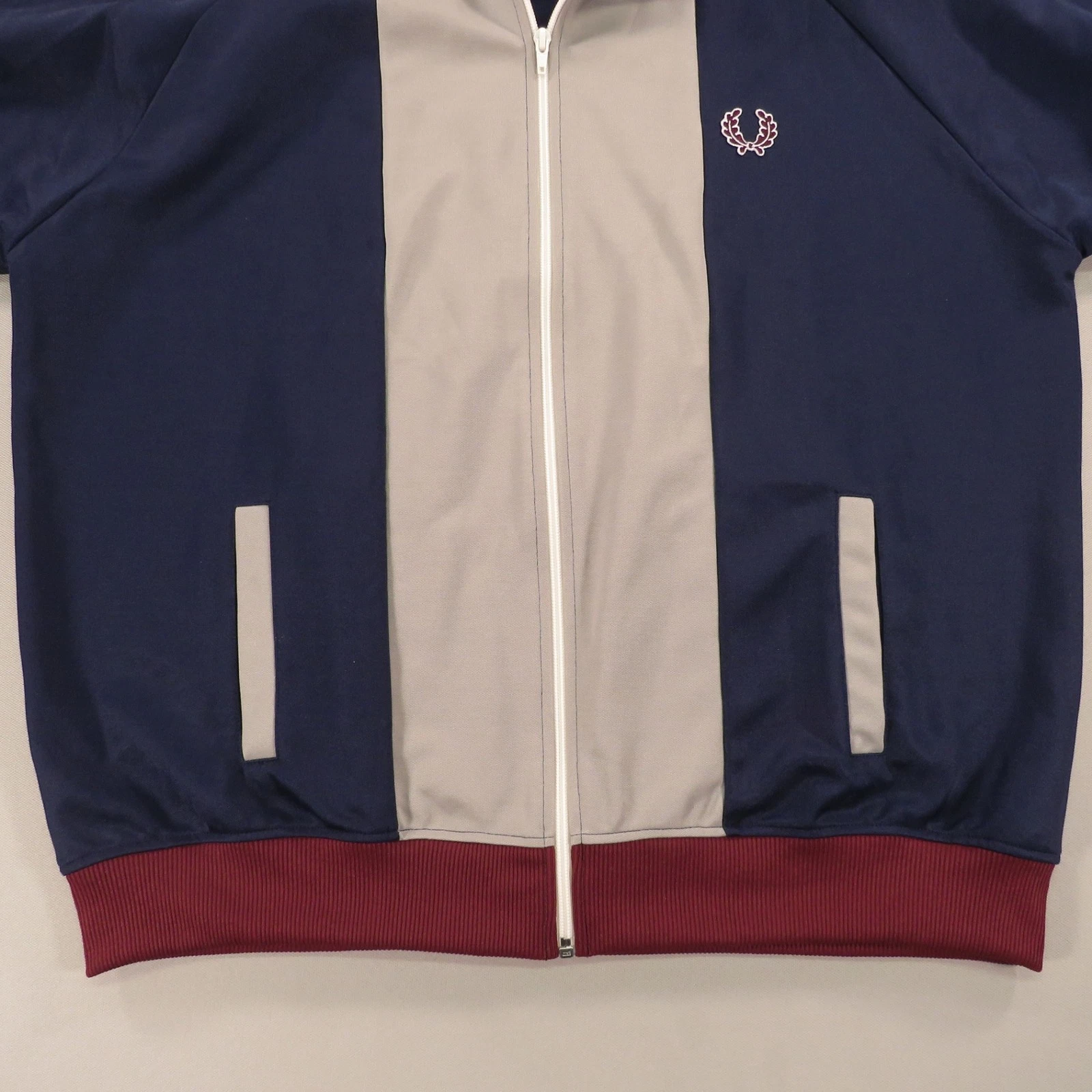 Fred Perry Jacket Men XL Navy Grey Burgundy Full Zip Up Track Bomber Sport Logo image 3