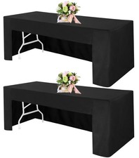2 Pack 6FT Open Back Fitted Tablecloths, Black Table Clothes for 6 Foot Recta...