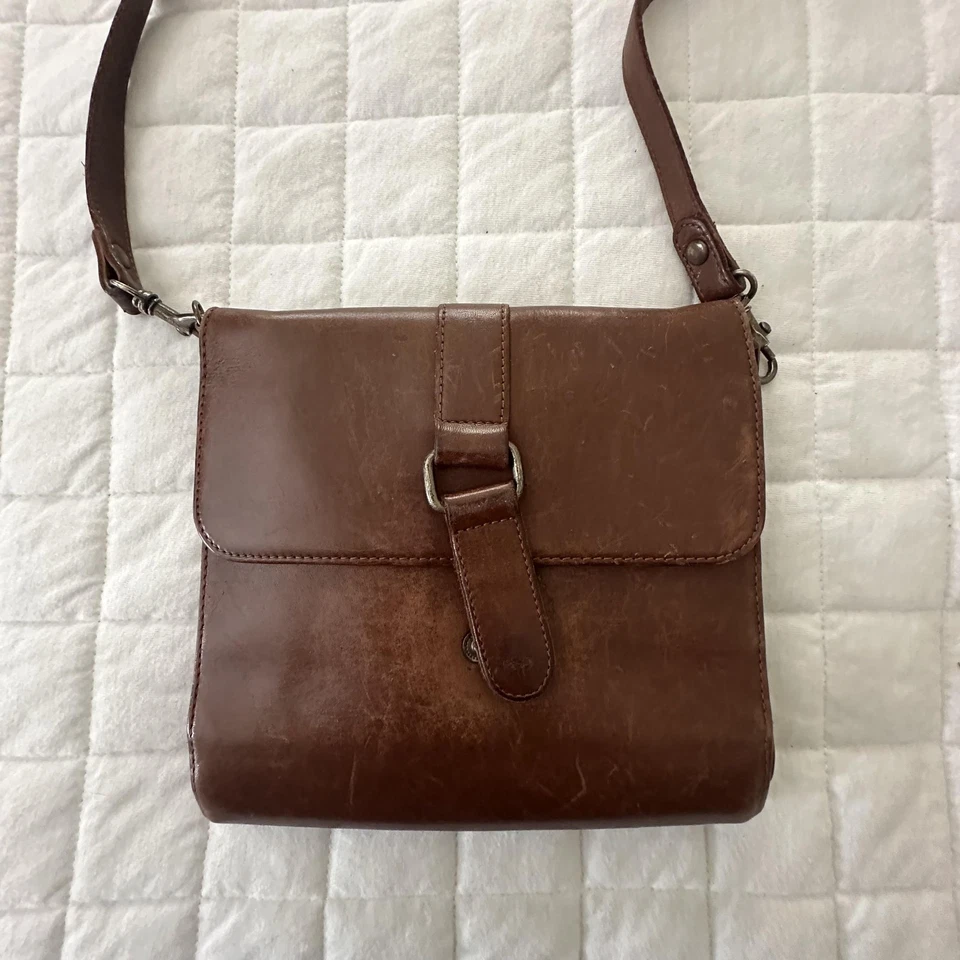 EDDIE BAUER 斜挎包女式棕色皮革钱包可调节肩带复古 — 第 2/4 张图片