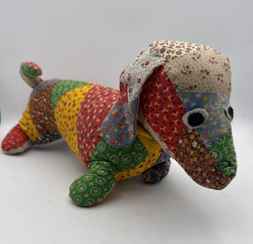 Vintage Handmade Patchwork Quilted Dachshund Stuffed Animal