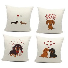 Dachshund Pillow Covers 18x18 Set of 4, Black and Tan Valentine Throw Beige1