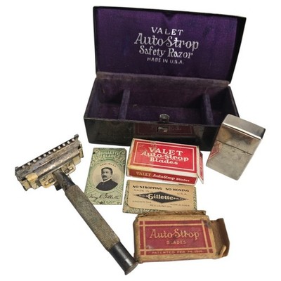 Valet Auto Strop Safety Razor Blades Metal Case Blade Box Antique Shaving Vtg