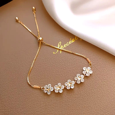 Elegantes verstellbares Kleeblatt-Armband Edelstahl K18 Gold - Mehrfarbig