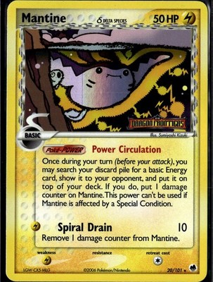 Mantine (Delta Species) Rare Dragon Frontiers 20/101 LP, Dragon Frontiers Stamp
