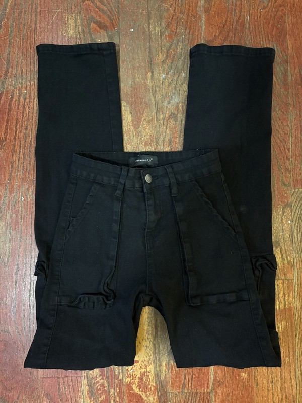 Jetween Us Women’s Black Cargo Pants High Rise Skinny Slim Fit Pockets