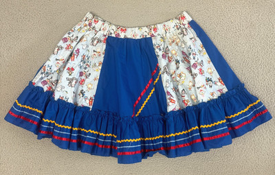 Vintage Ruffled Skirt Clown Circus XL Kidcore Cat Halloween Patchwork Colorful