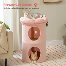 2-Storey Cat Beds for Indoor Cats Large Cat House with Removable Flower Cats Bed