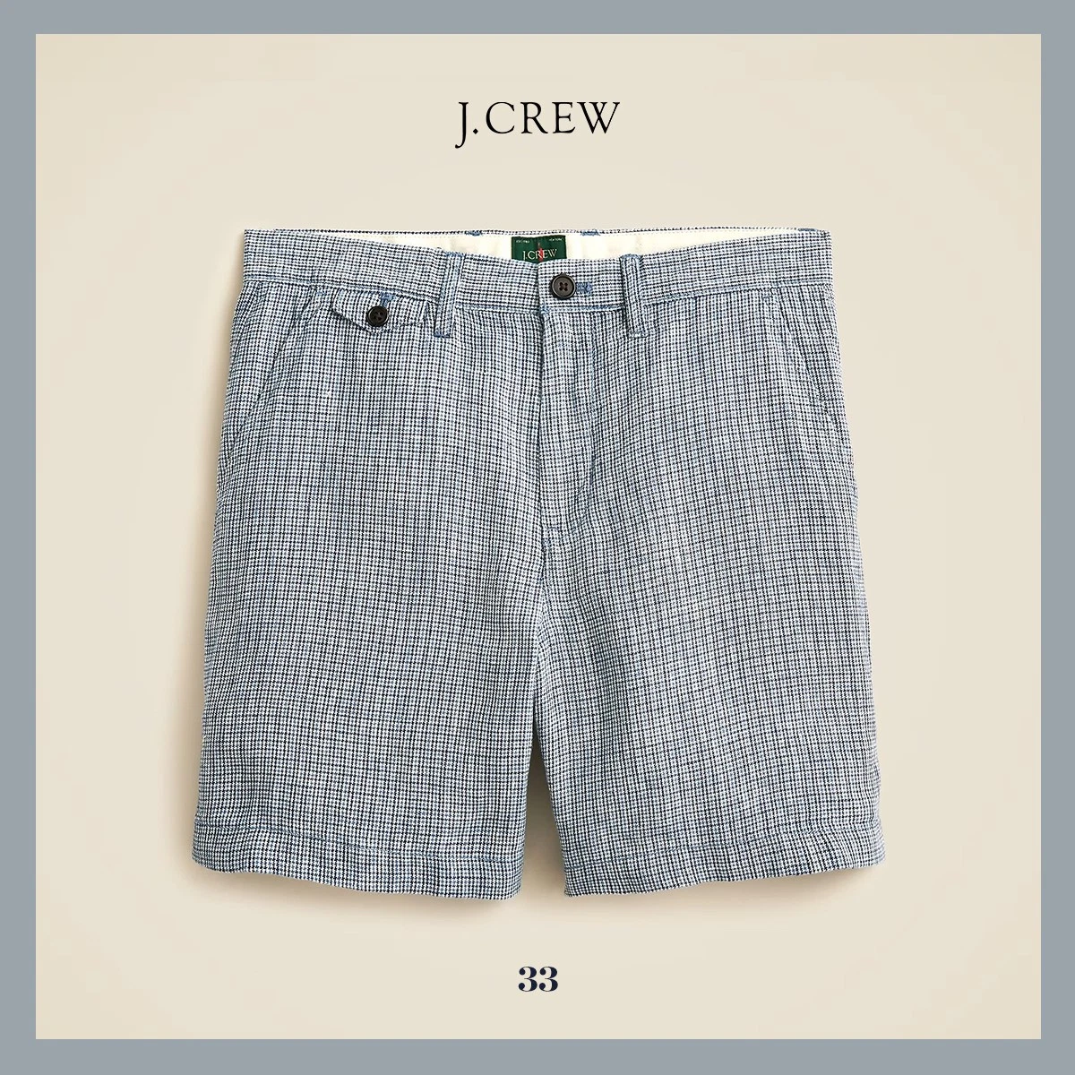 NWT - J. Crew Men's 7" 100% Linen Short, Harold Canvas Blue Sz 33 - $89