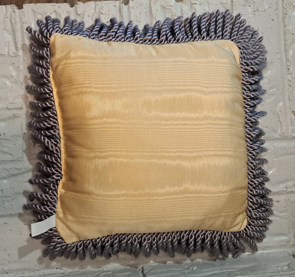 Decorative Silk Throw Pillow With A Damask Pattern & Rope Fringe Trim 10" X 10" - Image 3 of 4