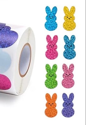 40 PCs ~1x1.2  Multicolor Holographic Glitter Easter Bunny Peep Shaped Stickers
