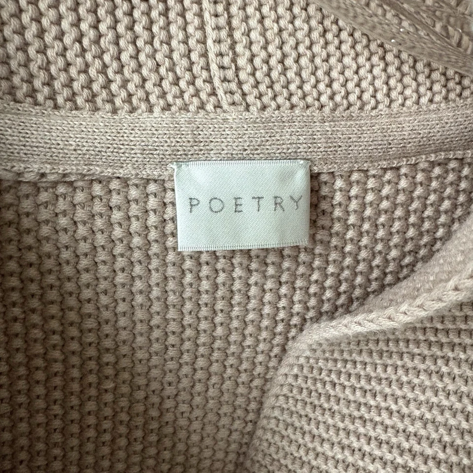 Poetry Sweater Womens Sz 6 US Chunky Moss Knit Cardigan Organic Cotton Tan - Image 3 of 4