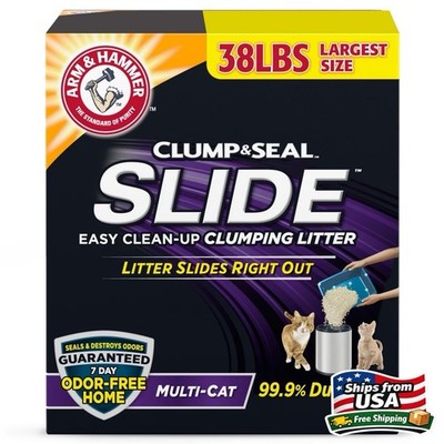 ARM & HAMMER Clump & Seal SLIDE Cat Litter, Easy Clean-up Clumping Litter, 38 lb