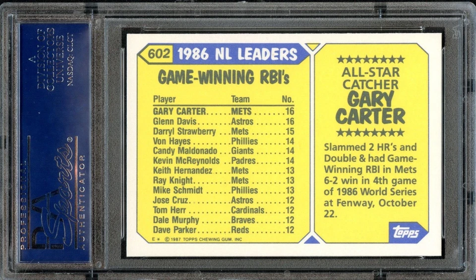 BB - 1987 Topps Tiffany - #602 - Gary Carter All Star  - PSA 10 - GEM MT - Image 2 of 2