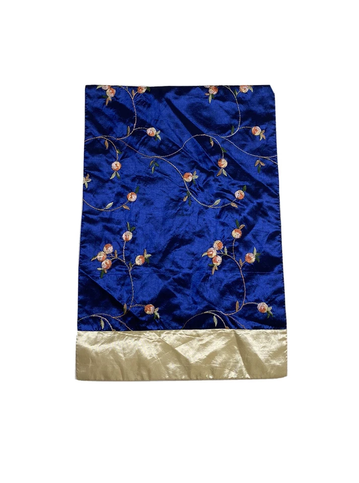 4 tovagliette vintage seta fiori di ciliegio cinesi blu oro mandarino ricamate - Immagine 2 di 4