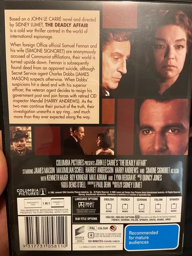 The Deadly Affair region 4 DVD (1967 Sidney Lumet / James Mason spy drama movie) - Picture 2 of 2