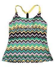Swimsuit Tankini Top Only Size XL Chevron Stripes Yellow Green Gray NEW
