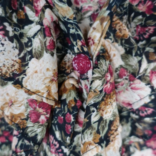 VINTAGE Wrapper Top Womens Medium Black Peasant Prairie Floral Blouse Bohemian - Picture 3 of 12