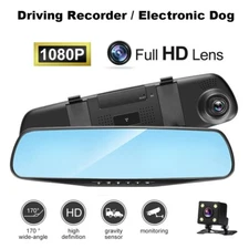 1080P 4.3'' Car Dual Lens Auto DVR Mirror Dash Cam Recorder+Rear View Backup Cam