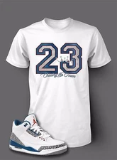 Chasing Crown Street Wear 23 Tee Shirt Match J3 TRUE BLUE Shoe Pro Club Shaka T