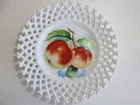 Vintage Lefton APPLES Fruit  Hand Painted Milk Glass Lattice Edge Plate 8 1/4"