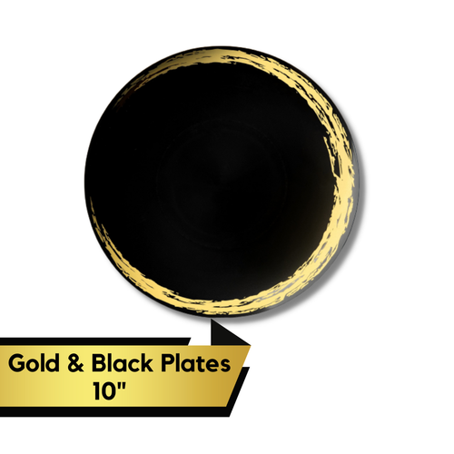 Black & Gold Party Plate Set Reusable Celebration Hard Plastic Dining Plates - Picture 4 of 7