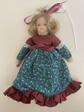 8.5  Vintage Doll with Cloth Body Porcelain Head Girl Doll Red Dress