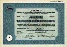 Nordsee Deutsche Hochseefischerei 1935 Bremen Cuxhaven Hamburg 1000 RM Unilever