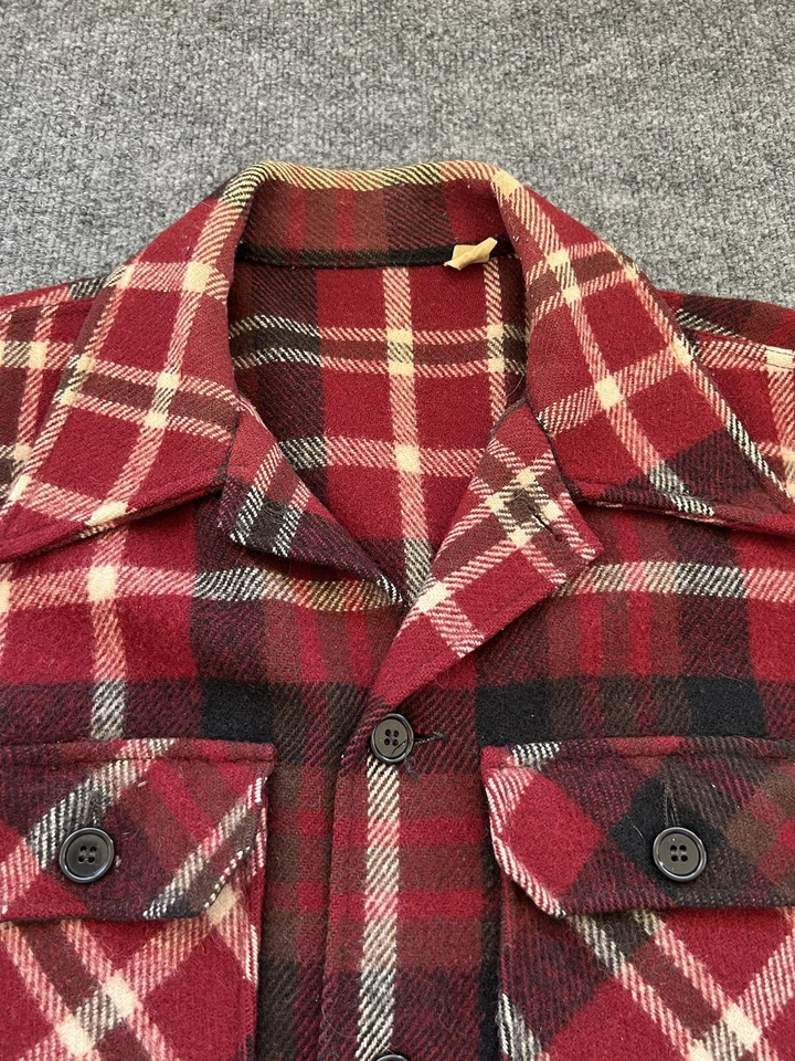 Grunge VTG Shacket Red Plaid Wool Nylon Lumberjack Heavyweight Large Outdoors - Изображение 2 из 4