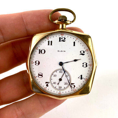 1920 Elgin Pocket Watch Grade 340 16 Size 17 Jewels Fahys GF