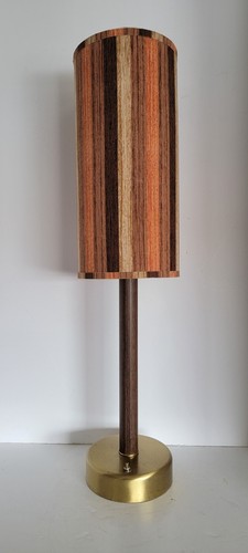 Vtg Mid Century Modern Metal Lamp with Orange & Brown Fabric Drum Shade