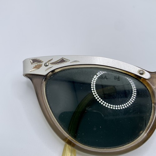Vtg 50s USA 5 1/2 Alum Etch Frames Retro Cat Eye glasses Silver MCM kitschy - Picture 5 of 12