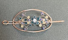Colorful Teal Green Flower Hair Pin. Beautiful Big Design. Style Fashion Bling