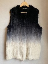 Lou Andrea Paris Rabbit Fur Waistcoat Gilet Jacket Cream Grey Ombre Size 12-14
