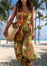 ZARA MULTICOLORED PRINTED MIDI DRESS 100% COTTON sz M