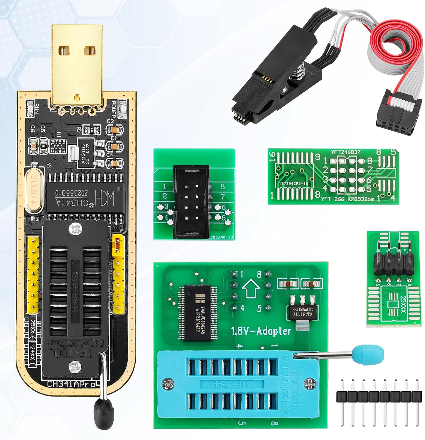 EEPROM BIOS USB Programmer Kit CH341A Programmer +1.8V Adapter & SOIC8 ...